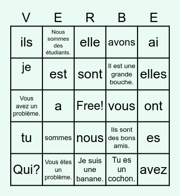 Verbes Present REC 2022 Bingo Card
