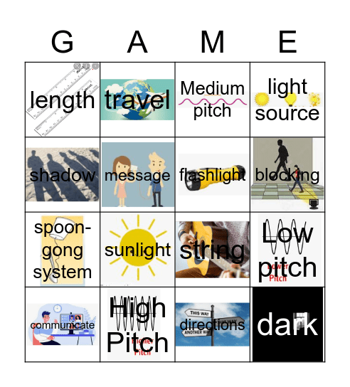 Science-Light and Sound Bingo Card