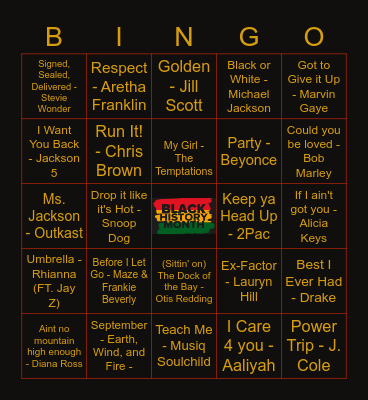 Name That Tune: Celebrating Black Artists Bingo Card