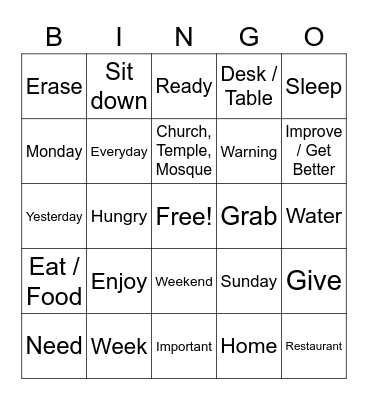 Random Signs Group #2 Bingo Card