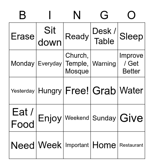 Random Signs Group 2 Bingo Card