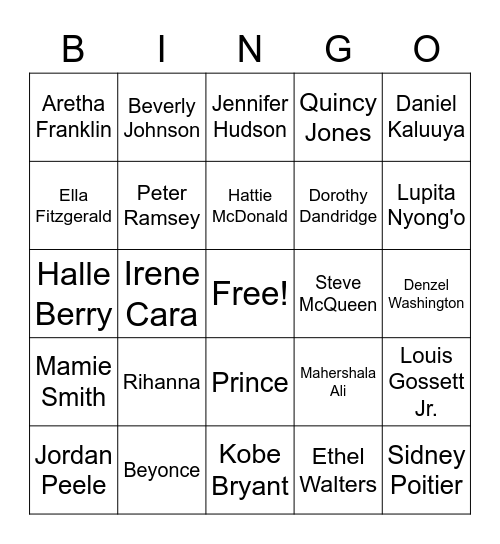 Black History Bingo @ Grafton Library Bingo Card