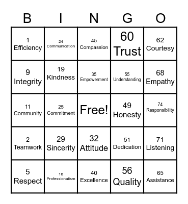 CHN CORE VALUES Bingo Card