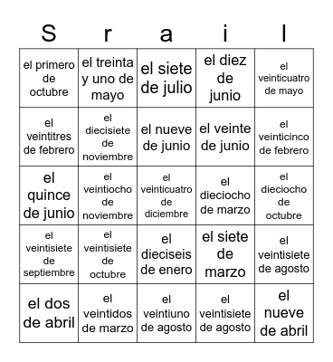 Los cumpleanos de la clase de Srta Srail Bingo Card