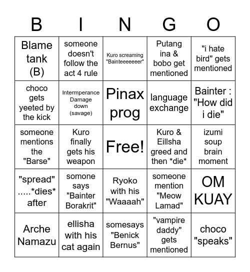 Static Reclear Bingo Card