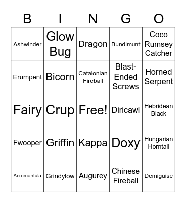 BERTIE BOTTS BINGO Card