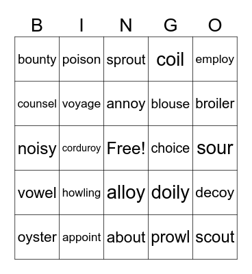 OI, OU, OW, OY Bingo Card
