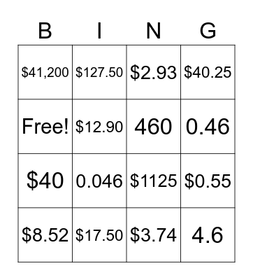 Tax, Commission, and Tips Bingo Card