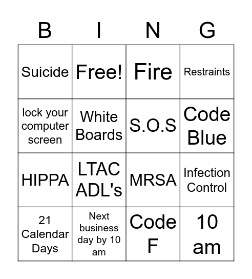 TJC Bingo Card