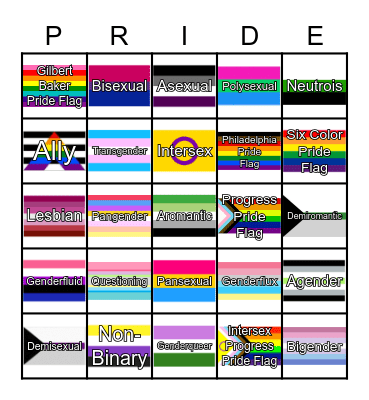 Pride Flag Bingo Card