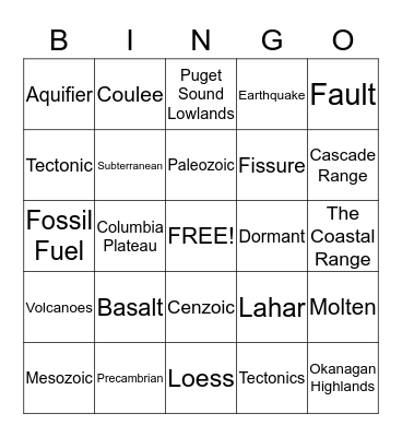 Vocabulary Bingo Card