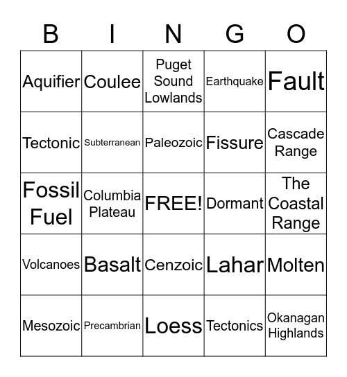 Vocabulary Bingo Card