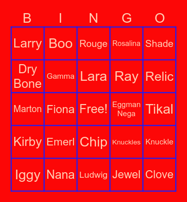 Sonic Characters Bingo Card