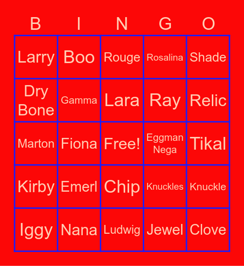 Sonic Characters Bingo Card