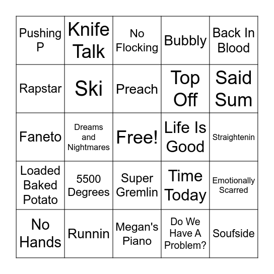 Trap Bingo Card