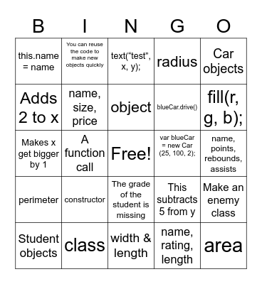 Class Bingo Card