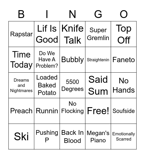 Trap Bingo Card