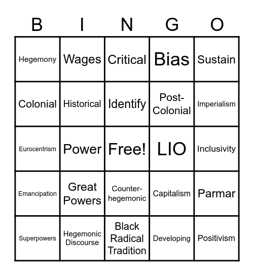 Critical Theory Bingo Card