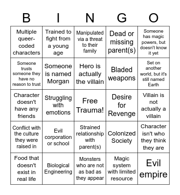 KYD Story Bingo Card