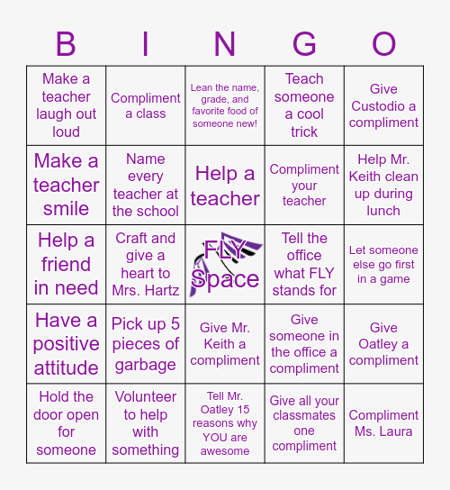 Malaga's Good Deeds Bingo Card