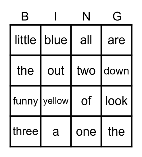 Tricky Word Bingo Card