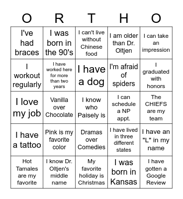 Oltjen Team BINGO Card