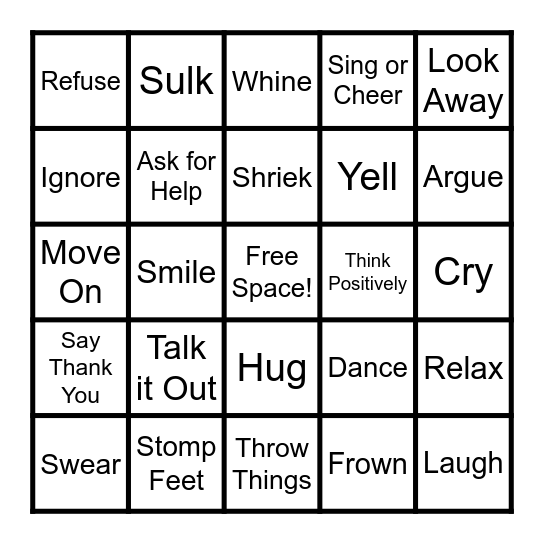 Emotional Response Bingo! Bingo Card