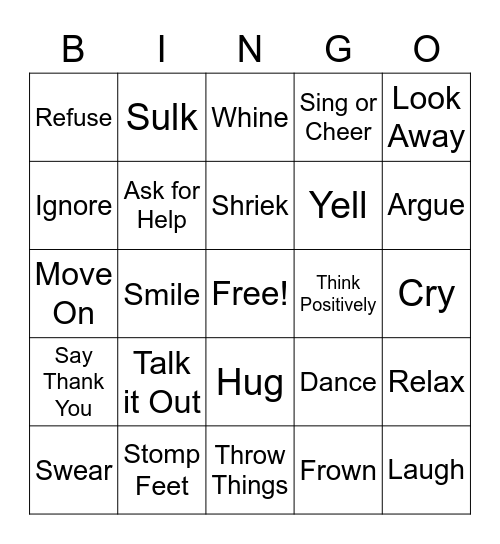 Emotional Response Bingo Card