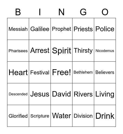 John 7: 37-52 Bingo Card