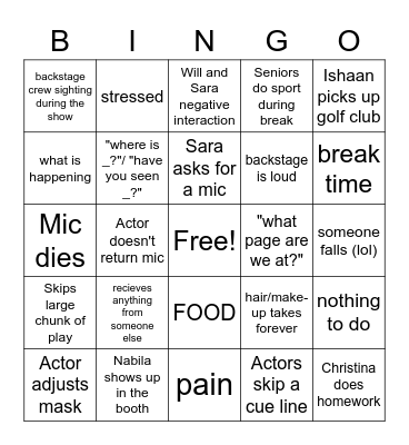 Tech Crew Bingo Card