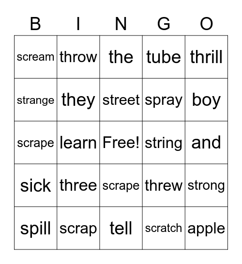 Yareth's Spelling Words Bingo Card