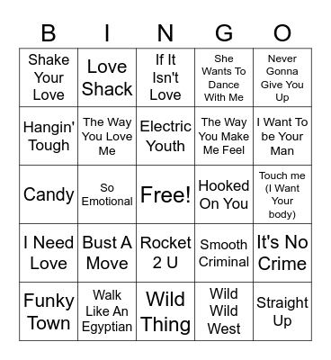 80's Dance Bingo Card