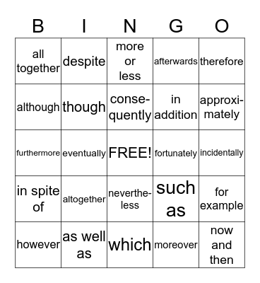 Linking words Bingo Card