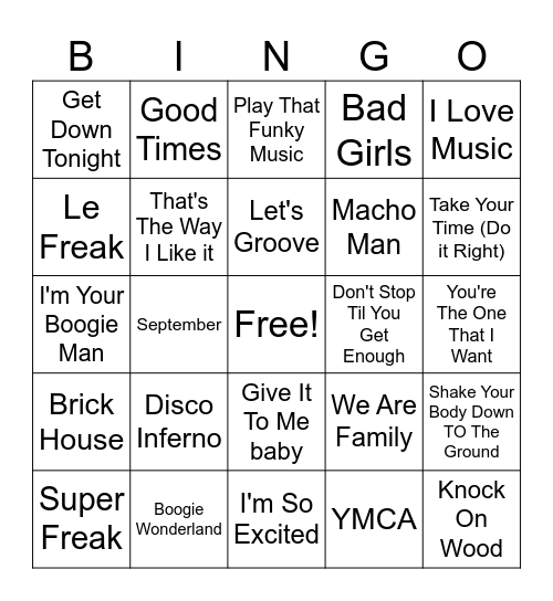 #3- Disco HITS Bingo Card