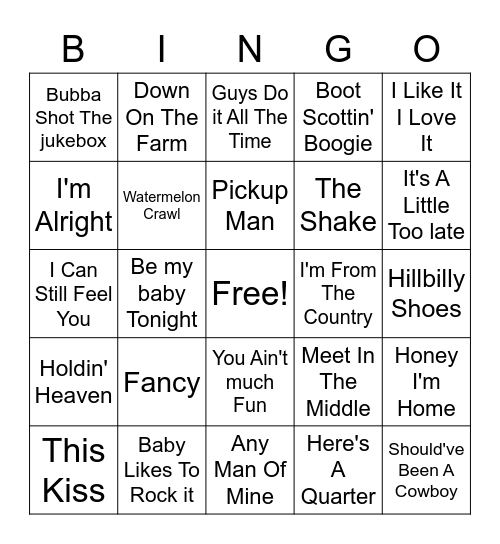 90's Country Bingo Card