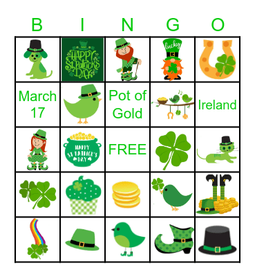 St. Patrick's Day Bingo Card