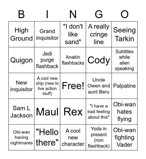 Kenobi Bingo Card
