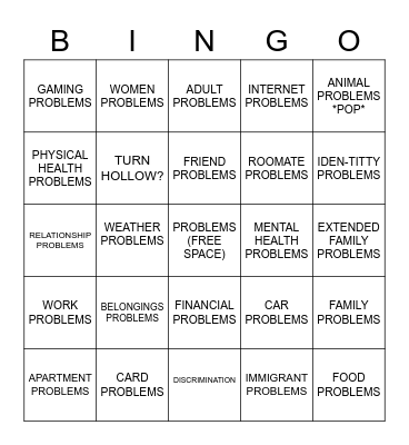 DEPRESSION BINGO Card