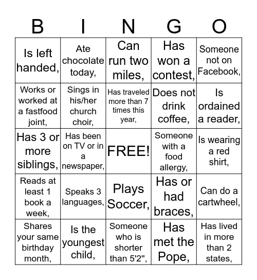 People Bingo Card