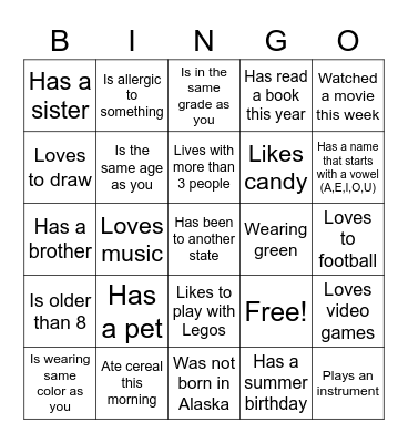 Getting to Know You Bingo Card