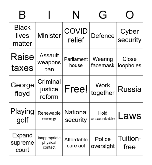 Political Bingo Card