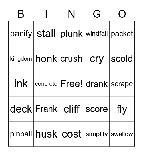 Review -nk,-y,c,k,ck,-all,floss rule Bingo Card