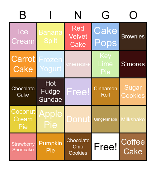 Food Bingo Card