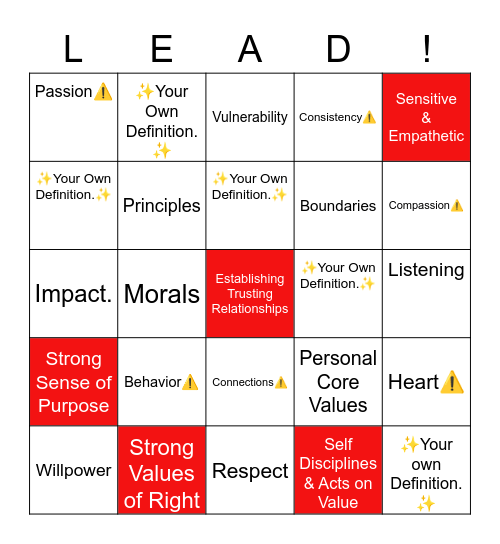 Authentic Leadership Bingo Card