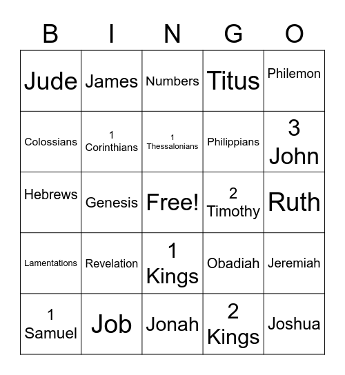 Books of the Bible Bingo Card