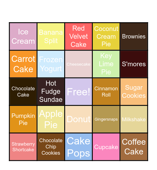 Desserts Bingo Card