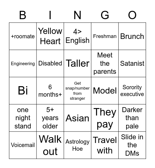 Whack-A-Hoe Bingo Card