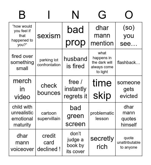 dhar mann bingo Card