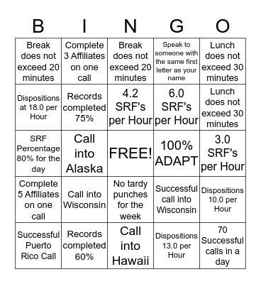 July 20-23 BINGO BOARD Bingo Card