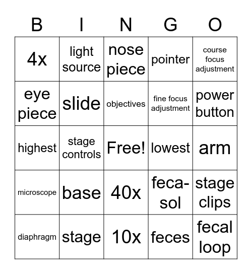 Microscopes Bingo Card